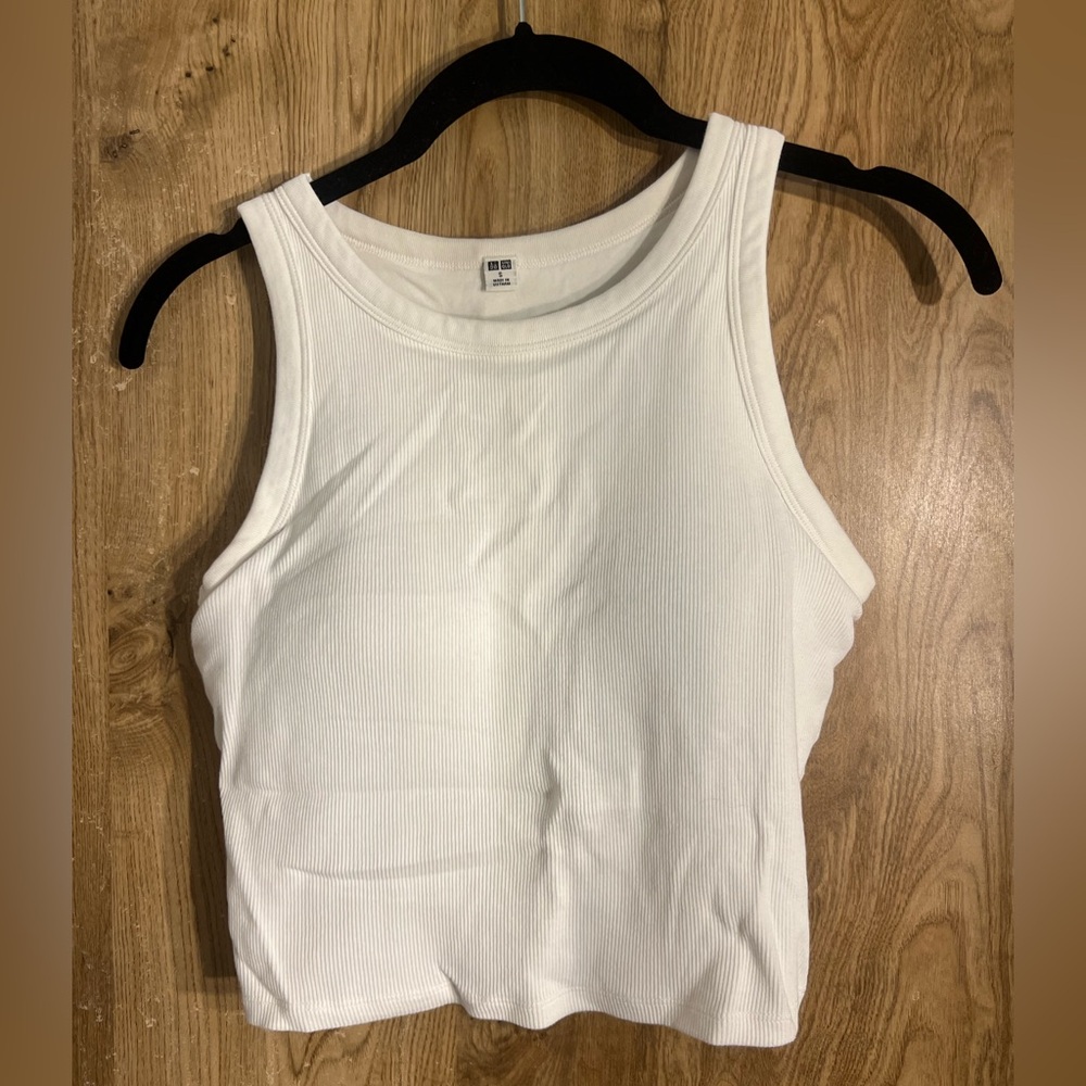 *3/$10* Women’s Cropped White Rib Tank With Built-In Bra
